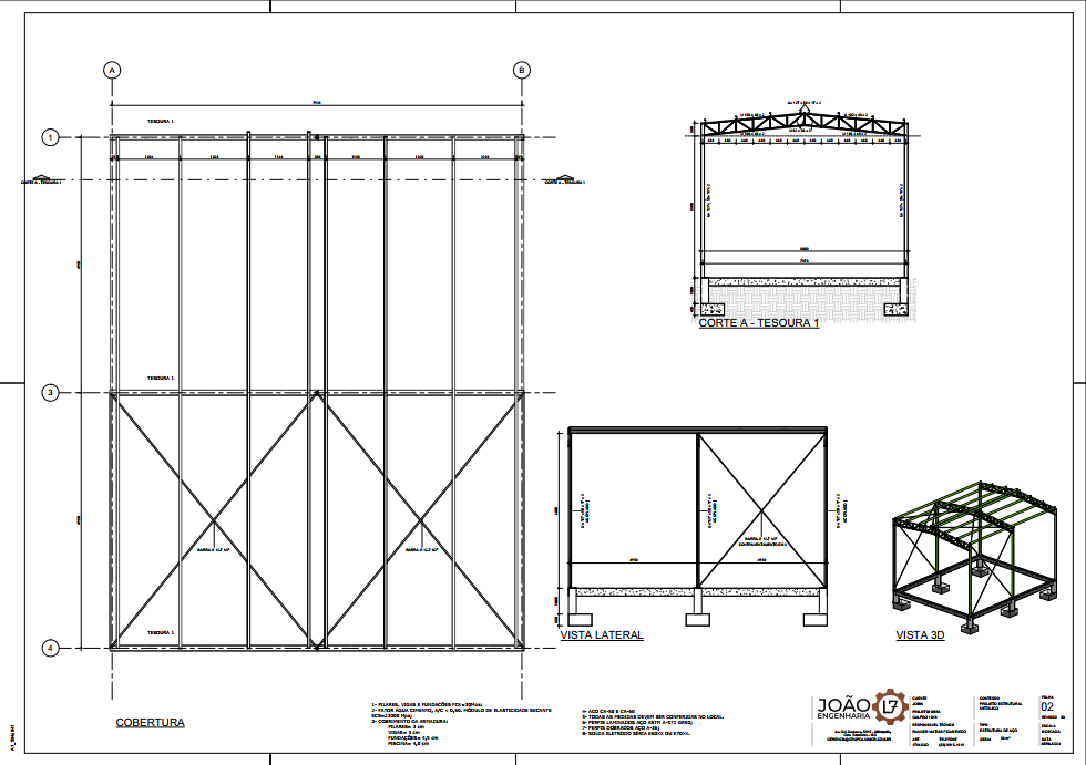 pequeno galpão projeto estrutural metalico