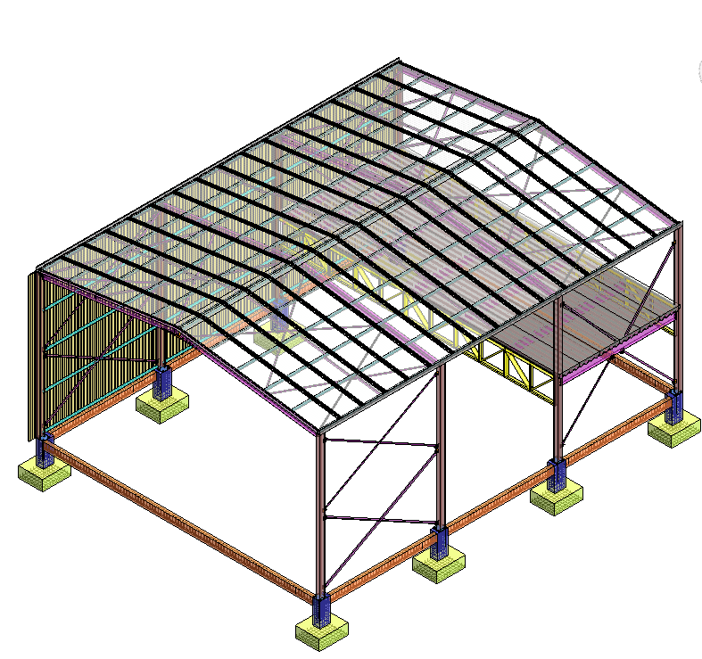 Galpão estrutura metalica criado com template estrutural revit
