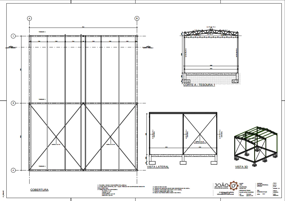 pequeno galpão projeto estrutural metalico
