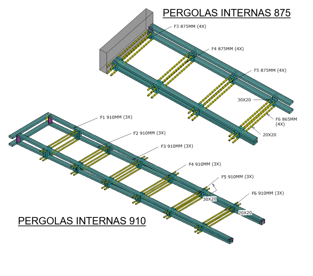 Projeto de pergolado em estruturas metalcias no revit